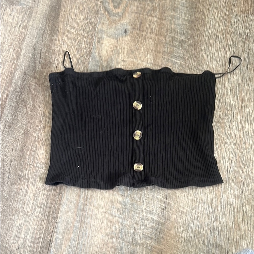 Black Ribbed Button-Down Tube Top